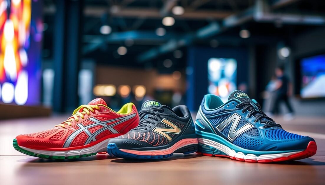 Asics, Brooks, and New Balance running shoes