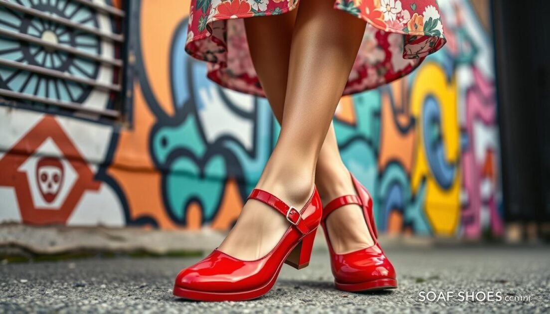 Red Mary Jane shoes styling