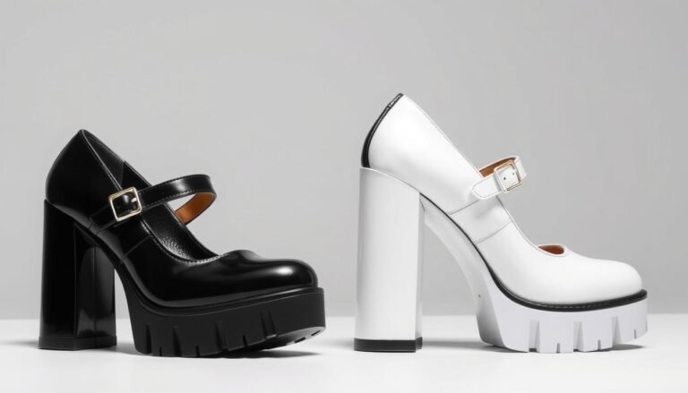 black and white chunky mary jane heels