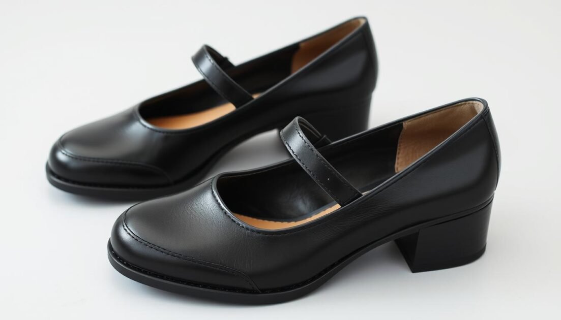 black mary janes low thick heels