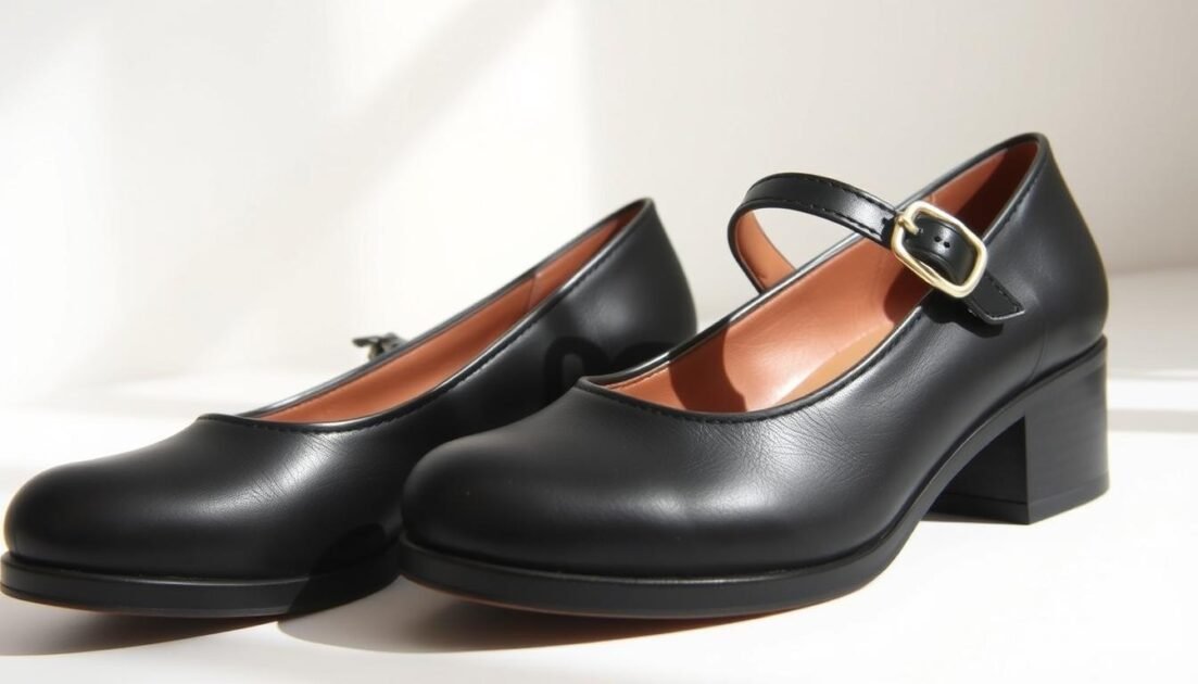 black mary janes low thick heels