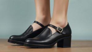 black mary janes low thick heels