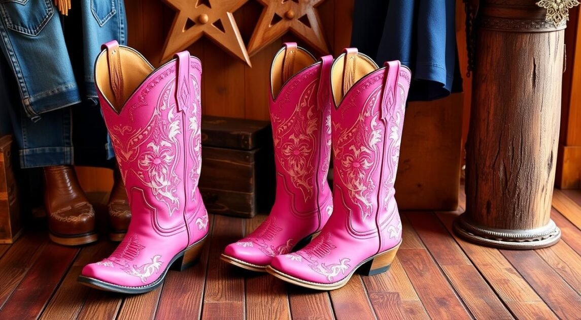 fashionable pink cowgirl boots