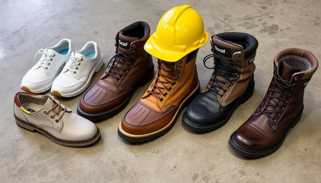 healthcare shoes, construction boots, retail work footwear