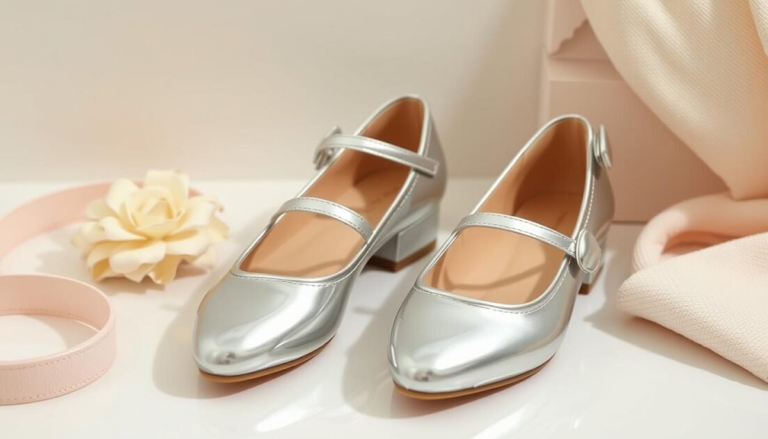 silver Mary Jane flats