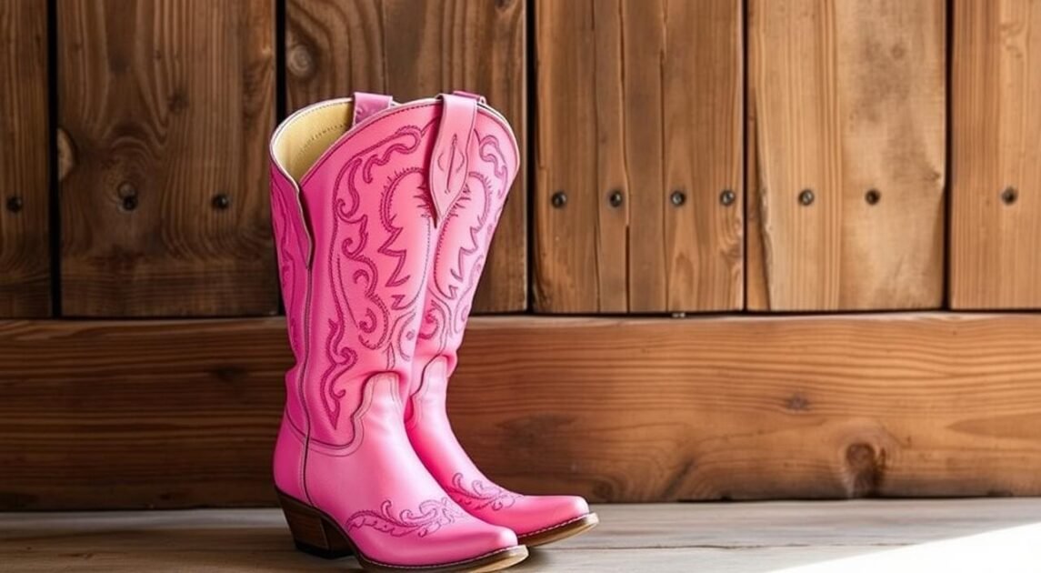 women's pink leather cowboy boots