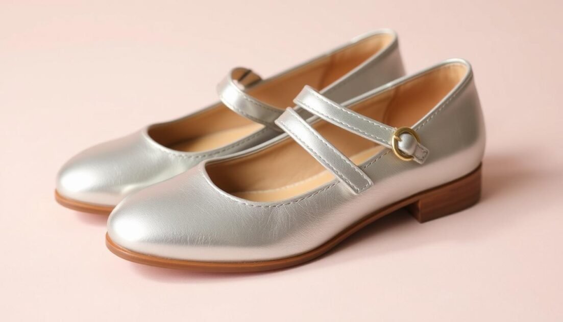 women's silver Mary Jane shoes